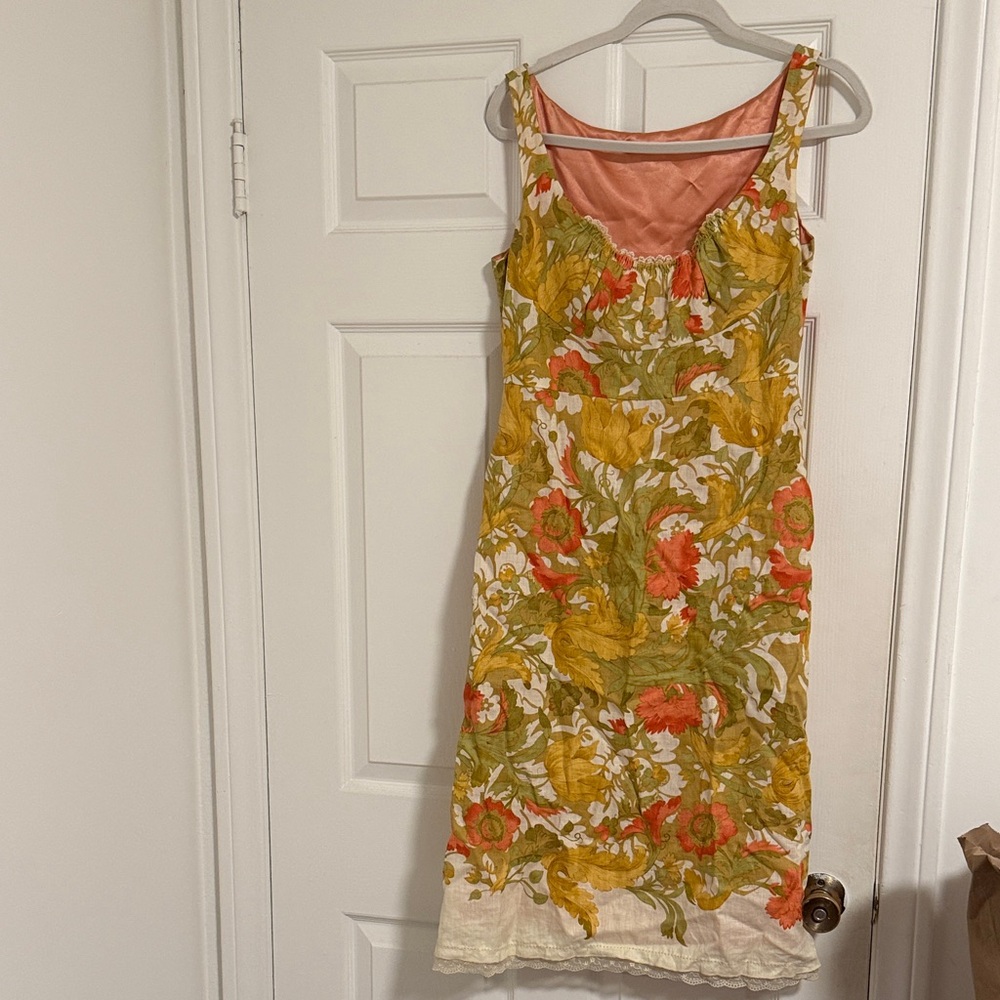 Gianni Bini Yellow & Coral Sleeveless 100% Linen Midi Dress